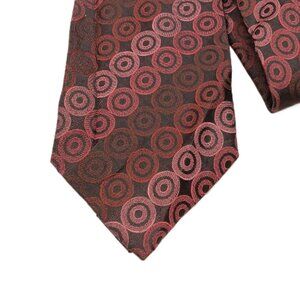 Calvin Klein Silk Tie Men’s 60” Brown Pink Geometric Circle Art Deco Wide New